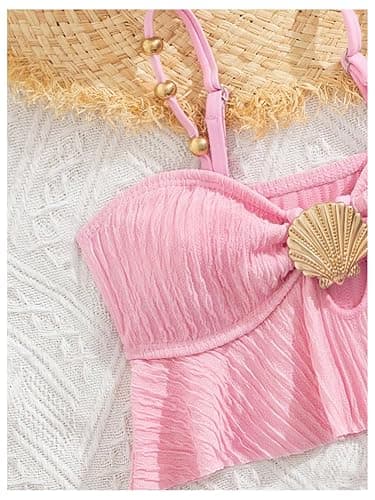 MakeMeChic Toddler Girl's Two Piece Swimsuit Seashell Ruffle Textured Beach Bikini Set thumbnail 3