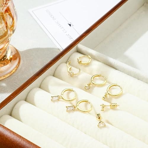 Stud Earrings for Women Dainty Small Hoop Earrings 14K Gold/Silver Plated Cartilage Earring Set CZ Dangle Huggie Earrings Lightweight Hypoallergenic Earrings Trendy Multiple Piercings Jewelry thumbnail 5