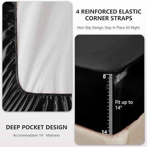 CozyLux Satin Sheets Full Size Sheets - 4 Piece Silky Full Size Bed Sheets, Luxury Black Full Bed Set with Smooth and Soft Microfiber, Includes 1 Fitted Sheet, 1 Flat Sheet and 2 Pillowcases thumbnail 4