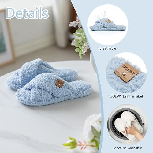GOEWY Fuzzy Open Toe Slippers for Women Cozy Memory Foam House Shoes Indoor | Cute Cross Band,Soft Faux Fur,Anti-slip Sole Outdoor,Machine-washable,Lightweight,Slip on Gifts for Women,Mom and Bridesmaid thumbnail 4
