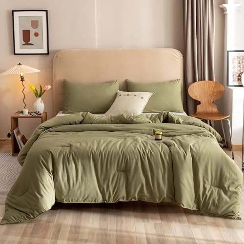 ROSGONIA Twin/Twin XL Comforter Set for College Girls Boys Olive Green, 1 Comforter & 1 Pillowcase, Soft Kids Comforter Sets All Season Dorm Bedding thumbnail 2