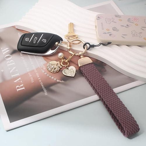 LANTURA Stretchy Wrist Lanyards,Braided Wristlet Keychain for Keys,Cute Woven Keyring Holder for Women,Wrist Strap for Bag thumbnail 3