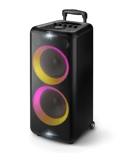 Philips X5206 bluetooth party speaker, portable with wheels, exciting light show, karaoke machine with microphone and Guitar Input, powerful bass & subwoofer, long playtime, perfect for outdoor events - Image 1