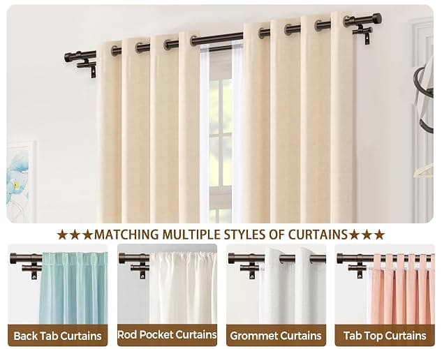 KAMANINA 1" Double Curtain Rods 66-120 Inch, Heavy Duty Dual Rods, Bronze | Adjustable Curtain Rods for Windows, Long Drapery Rods, Easy to Install, No Sagging, with End Caps, for Bedroom, Living Room thumbnail 9