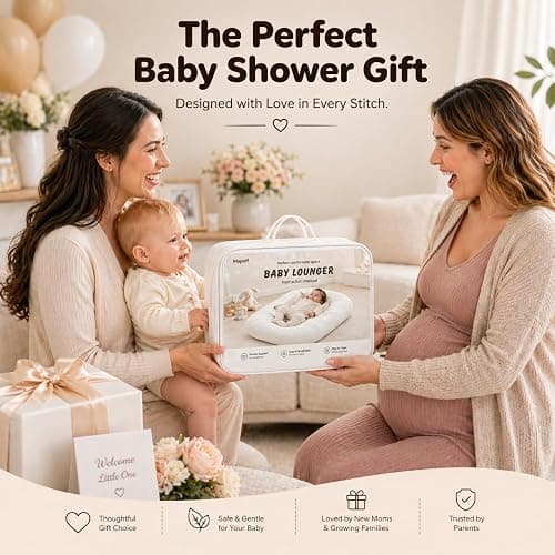 Mapotf Baby Lounger for Newborns 0-24 Months - Baby Essentials | Soft Breathable Cotton Infant Support Cushion for Tummy Time & Play, Portable Infant Lounger - Cloud White (Cover Included) thumbnail 7