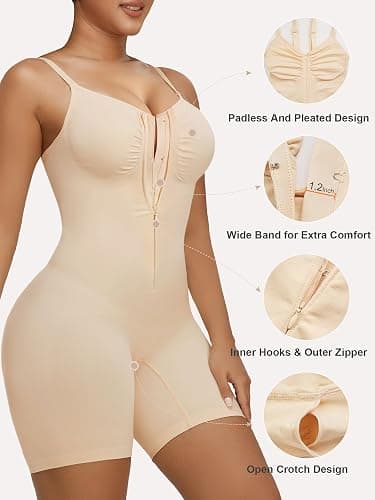 SHAPERX Women's Shapewear Bodysuit Tummy Control Seamless Zip-Up Body Shaper Waist Defining Silhouette thumbnail 4