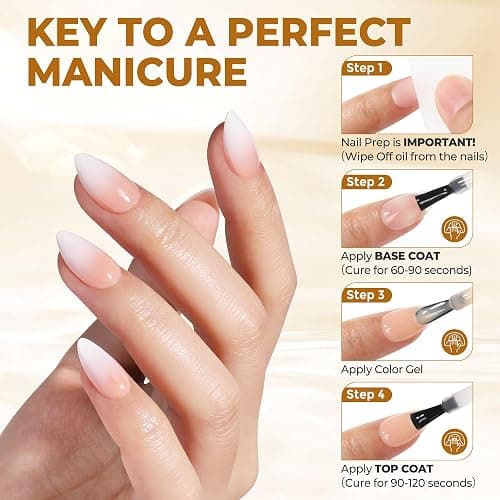 UNA GELLA No Wipe 2PCS Gel Top Coat Base Coat Set, Highly Glossy Top Coat Gel Nail Polish Strengthen and Acid-Free Clear Nail Base Soak Off, Key to Manicure for Her (U V Cure Need) thumbnail 7