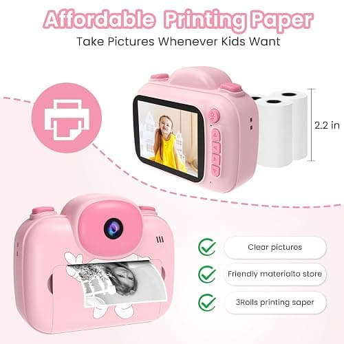 Kids Camera Instant Print 3.5 Inch, Instant Print Camera for Kids Pint Photos, Kid Digital Print Cameras Instantly, Toddler Toys Cameras for 3-12 Years Old Girls Birthday thumbnail 2