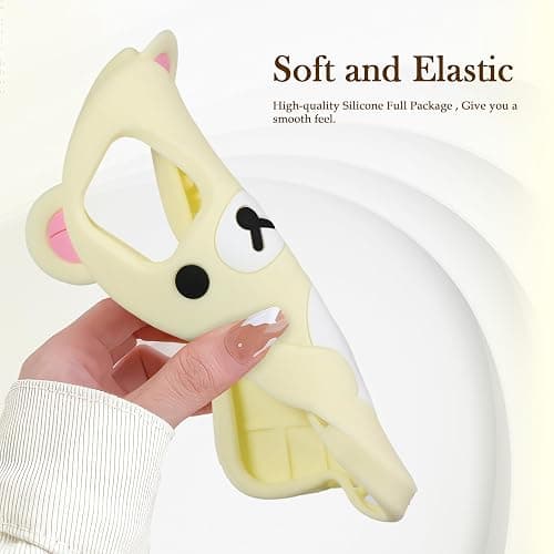 IAIYOXI Soft Silicone Bear Case for iPhone 15 Pro, Cute 3D Cartoon Teddy Bear Designed, Protective Lovely Fun Adorable Fashion Phone Case, Kawaii Cover for Women Girls Kids, Yellow thumbnail 4