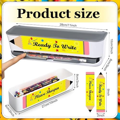 Sherr 2 Pcs Pencil Dispensers for Classroom Back to School Teacher Gifts Sharp and Dull Pencil Holder Bucket with 2 Stickers for Bulk Storage Classroom Organization Teacher School Essentials thumbnail 3