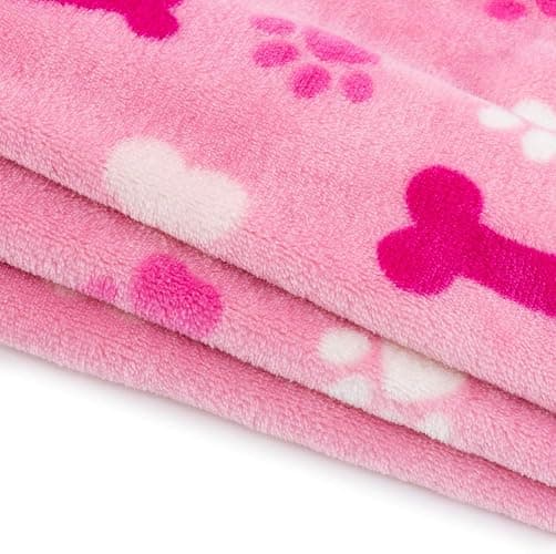 Allisandro Luxurious Dog Blanket, 350 GSM Super Fuzzy Microplush Fleece Pet Blankets for Small Medium Large Dogs and Cats, Pink Paw and Bone, 80" x 64” thumbnail 8