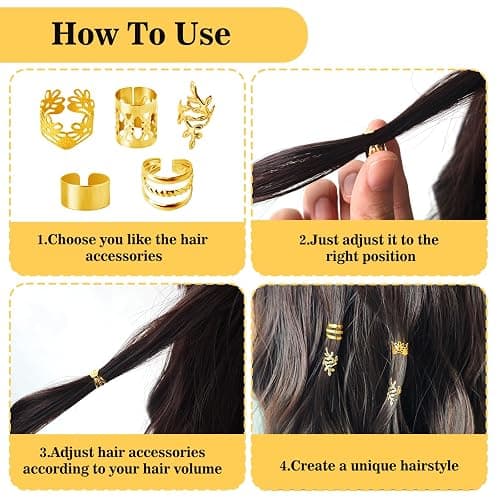 70 Pcs Hair Jewelry For Braids,Gold Hair Cuffs Dreadlock Accessories,Adjustable Hair Rings Braid Decorations For Women (gold) thumbnail 3