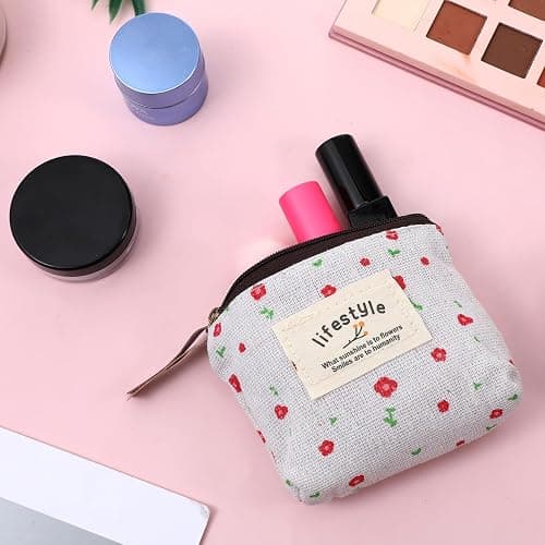 Mini Makeup Bag, 4 Pcs 4×3.7 Inch Linen Floral Small Makeup Bag for Purse Portable Small Zipper Pouch Cute Fabric Mini Cosmetic Bags for Women Girls Home Travel Lipstick Coin Cards Storage (4 Style) thumbnail 2