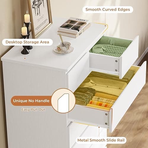 DICTAC White Tall Dresser for Bedroom with 8 Drawers, 59.6" Tall Dressers & Chests of Drawers, Modern Wood Closet Organizer and Storage Cabinet, Large Vertical Dresser for Bedroom, Closet, Hallway thumbnail 3