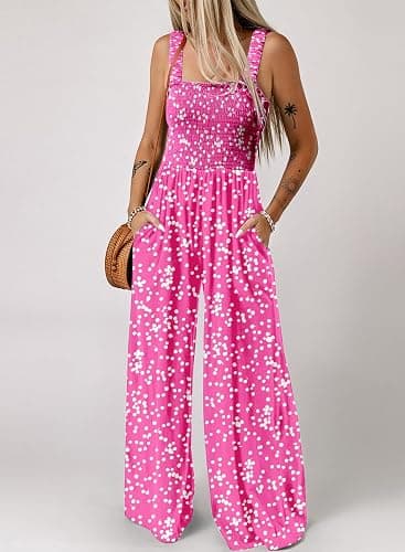 Dokotoo Women's Casual Loose Overalls Jumpsuits One Piece Sleeveless Printed Wide Leg Long Pant Rompers With Pockets thumbnail 2