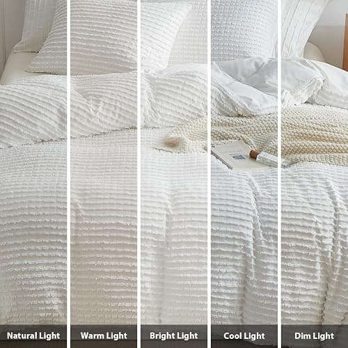 WARMDERN Boho Duvet Cover Set Queen Size,White Striped Duvet Cover Microfiber Bedding Set,3PCS Ultra Soft Breathable Lightweight Tuft Texture Pattern Duvet Covers with Zipper Closure(White,Queen) thumbnail 8