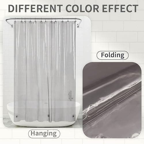 Barossa Design Shower Curtain Liner - Clear Black Premium PEVA Shower Liner with 3 Magnets and Metal Grommets, Waterproof Lightweight Standard Size Curtains for Bathroom - Translucent Black thumbnail 2