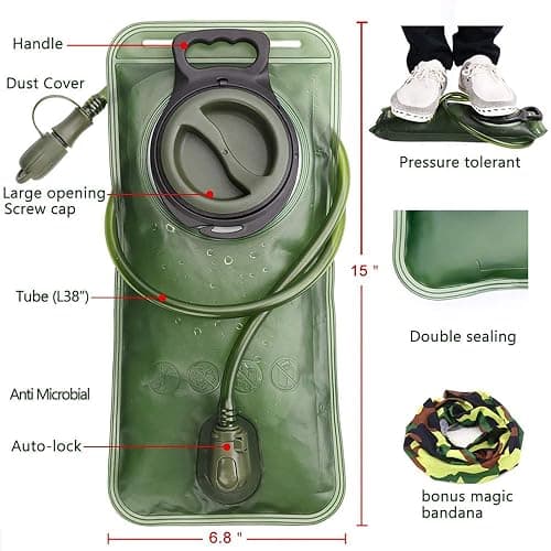 Hydration Bladder, 1.5-2-3L Water Bladder for Hiking Backpack, BPA-Free Leak Proof Water Reservoir Storage Bag, Water Pouch Hydration Pack for Camping Cycling Running thumbnail 2