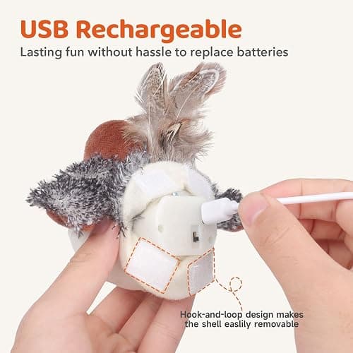 Potaroma Cat Toys Rechargeable Flapping Bird Sparrow, Lifelike Chirp Tweet, Touch Activated Kitten Toy Interactive Cat Exercise Toys for All Breeds Cat Kicker Catnip Toys 4.0 Inches thumbnail 5