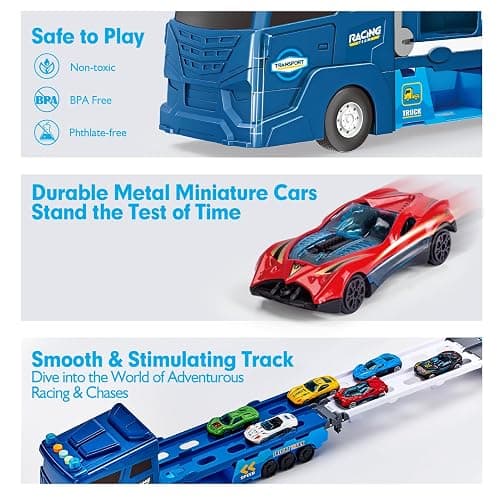 hahaland Toys for 3 Year Old Boy Gift - 2 in 1 Car Carrier Transforms into Race Tracks Toys with Dual Launcher Truck for Kids Ages 3-5 - Car Sets for Boys 3 Year Old Boy Gifts thumbnail 8