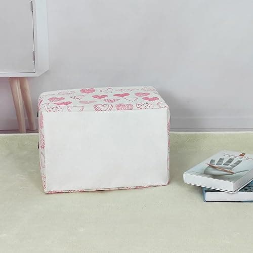 LANGYASHAN Rectangular Storage Bin Collapse Canvas Fabric Cartoon Storage Basket with Handles for Organizing Home Kitchen Boys and Girls Toys Office Closet Shelf Baskets (Rec Angel Heart) thumbnail 8