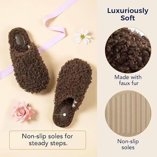 Snug Leaves Women's Scuff Slippers Furry Cute Curly Faux Wool Slip-on Indoor Memory Foam House Shoes thumbnail 4
