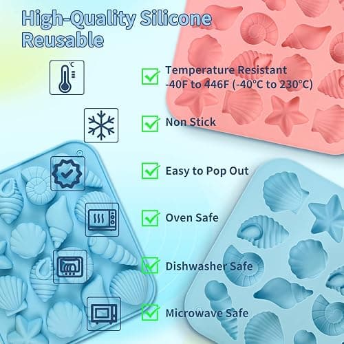 2pcs Seashell Silicone Molds, Ocean Themed Silicone Chocolate Molds, Non-Stick Shell, Starfish, Conch Candy Molds, Reusable for Cake Decoration, Party Treats, DIY Handmade Chocolate Candy and Snacks thumbnail 5