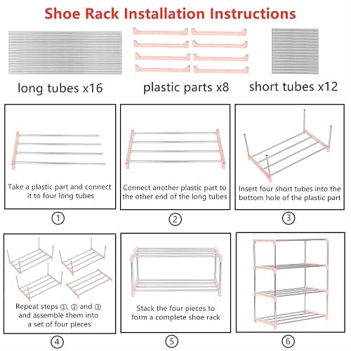 Jucaifu Stackable Small Shoe Rack, Entryway, Hallway and Closet Space Saving Storage and Organization (4-Tier, Pink) thumbnail 6