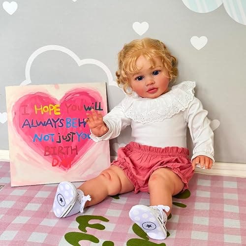 Ardol 26 Inches Newborn Real Toddler Baby Size Rooted Blond Curly Hair Realistic Baby Dolls Look Real Lifelike Reborn Princess Girl Collectible Art Doll with Soft Cloth Body thumbnail 5