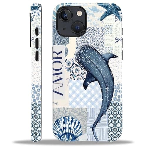 Compatible with iPhone 14 Phone 13 Case - Dual-Layer Protection, Hard Shell with Silicone Interior,Slim Scratch Resistant Shockproof for Woman Men - Whale Starfish Collage - Image 1