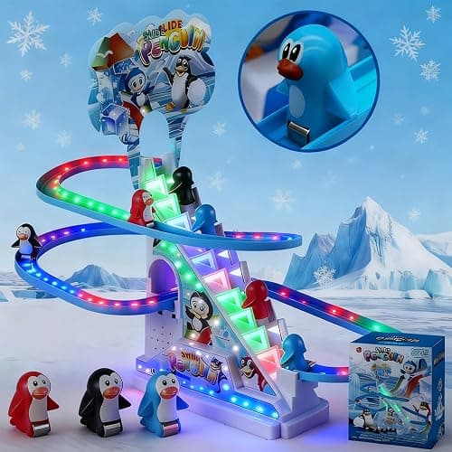 RCOOS Penguin Climbing Toy Set Electric Light Slide Climbing Toys for Automatic Stairs,Playful Santa Race Game Christmas Roller Climbing Toys with LED Light and Music for Toddlers Boys Girls thumbnail 3