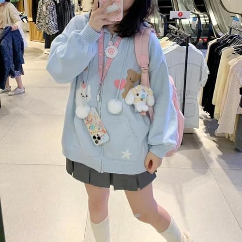 Erqiroc Kawaii Animal Graphic Knitted Cardigan Cutecore Cat Print Sweater Star Sweater Shoujo thumbnail 2