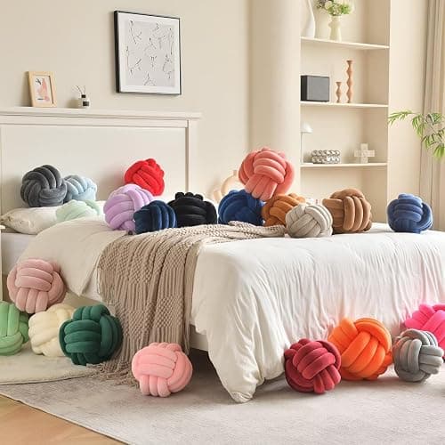 LUSJNGE Decorative Throw Knot Pillow Ball for Home Chair Sofa Aesthetic Round Velvet Knotted Pillow Cushion (Black, 8 inches) thumbnail 8