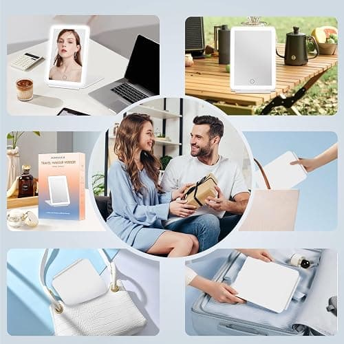 FUNTOUCH Rechargeable Travel Makeup Mirror with 72 Led Lights, Portable Lighted Beauty Mirror, 3 Color Lighting, Dimmable Touch Screen, Tabletop LED Folding Cosmetic Vanity Mirror thumbnail 6