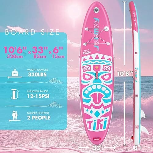 FunWater Inflatable Stand Up Paddle Board with Premium SUP Paddleboard Accessories, Wide Stable Anti-Slip EVA Deck, Paddle Boards for Adults & Youth of All Skill Levels - Pink thumbnail 2