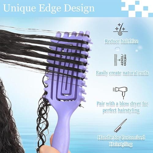 Curly Hair Brush,Curl Defining Brush plus 3 Pieces Hair Styling Comb Set(Slick Back Hair Brush,Rat Tail Comb,Edge Bristle Brush) Lightweight Vented for Combing, Shaping, Styling(Pink) thumbnail 4