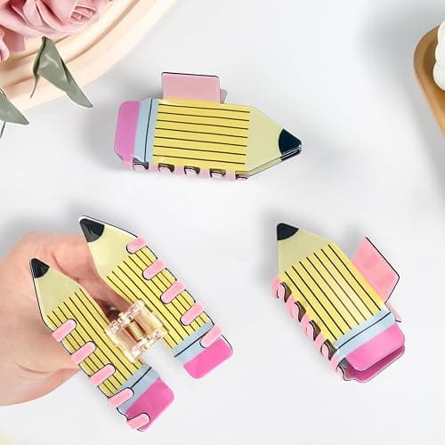 3Pcs Pencil Hair Claw Clips Funny Teacher Hair Clips Cute Back To School Accessories for Teachers Appreaction Present (Yellow) thumbnail 4