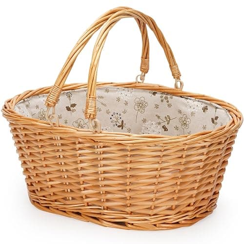 Weidenkorb mit doppelt klappbaren Griffen, natürlicher großer Weidenkorb, leerer Korb, günstige Ostereier, Süßigkeiten, Aufbewahrung, Weinkorb für Spielzeug, Blume, Hochzeit (weiß, 40,6 cm) - Image 1