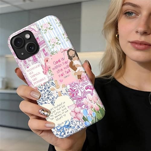 COTAIL Case Designed for iPhone 13 14, Hybrid 2-Layer Case, Military-Grade Protection Durable Shockproof Anti-Scratch Phone Case, Pink Blue Jesus Collage thumbnail 6