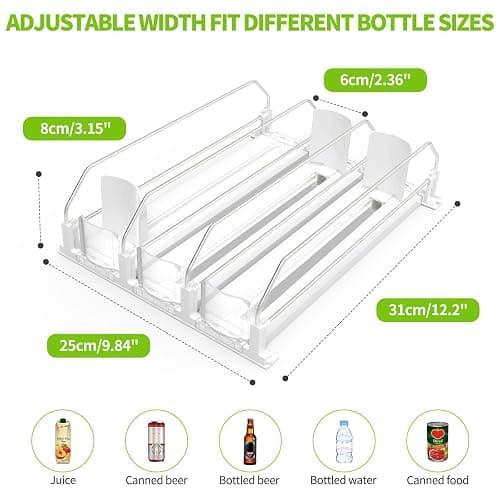 Accwork Automatic Can Dispenser for Fridge, Self-Pushing Fridge Drinks Organizer, Soda Beer Can Organizer Holds up to 12 Cans, 3 Rows, 31x25cm thumbnail 2