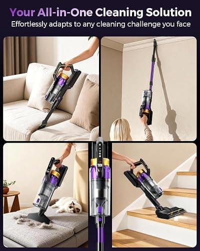 Cordless Vacuum Cleaner, 580W/48Kpa Vacuum Cleaners with 65 Min Runtime, Lightweight Wireless Vacuum with LED Headlights/Screen, wall mount, Removable Handheld Vacuum for Pet Hair/Carpets/Floors/Sofa thumbnail 5