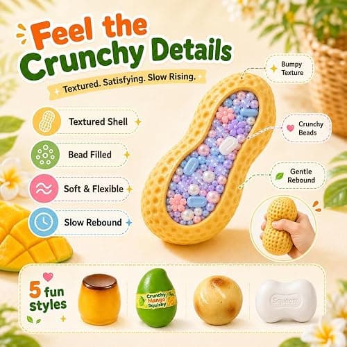 5Pack Crunchy Squishy, Squeeze Stress Squishies Set Asmr Bead Filled | Slow Rising Squeeze Anxiety Relief Party Portable Rebound Calming Tool for Adults thumbnail 6