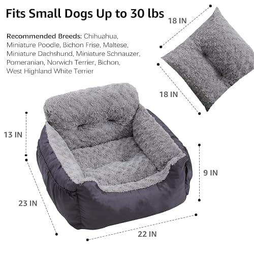 Oiilores Dog Car Seat for Small Dogs, Washable Pet Booster Car Seats with Clip-On Safty Leash, Comfy Deluxe Plush Carseat with Storage Pockets, Puppy Travel Carrier Bed for Dogs Under 25 lbs, Grey thumbnail 6