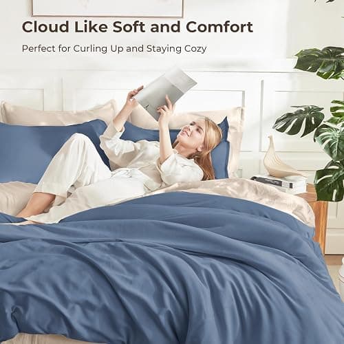 Litanika Haze Blue Twin/Twin XL Comforter Set, 2 Pieces Lightweight Solid Bedding Set, All Season Fluffy Bed Set (66x90In Comforter & 1 Pillowcase) thumbnail 2