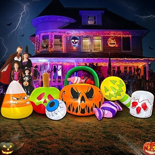 10 FT Halloween Inflatable Blow up Outdoor Decorations Pumpkin Ghost Combo, Halloween Decorations Outdoor Inflatable Bow Up Pumpkin Decoration Outdoor with LED Inflatable Halloween for Yard Garden - Image 1