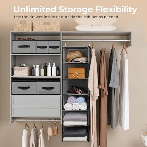 GRANNY SAYS Hanging Closet Organizer 6 Shelves, Closet Organizers and Storage with 5 Drawers, 6 Side Pockets Closet Hanging Organizer, Hanging Storage Organizer for Closet, Baby Clothes, Gray thumbnail 6