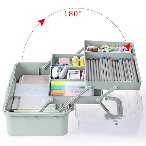 BTSKY 3-Layer Plastic Dividing Storage Box Craft Organizer and Storage with Adjustable Spacers Portable Handled Art Supply Organizer Multipurpose Home Utility Box for Medicine Sewing(Haze Green) thumbnail 4