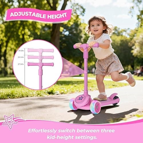 Nattork Kids Scooter for Girls Boys with Light Up Wheels, 3 Adjustable Height Handlebars, Lean-to-Steer Technology, Widen Anti-Slip Deck, 3 Wheel Scooter for kid ages 3-8, Support Riders Up to 110 LBS thumbnail 4