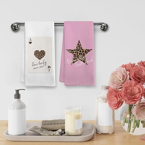 XNXLDYLH Trendy Leopard Cheetah Print Poker Lucky 8 Ball Bathroom Home Decor, Preppy Pink Leopard Decor Dish Hand Tea Towels for Bathroom Sets of 4, Cheetah Kitchen Towels and Dishcloths, 16x24 Inch thumbnail 5