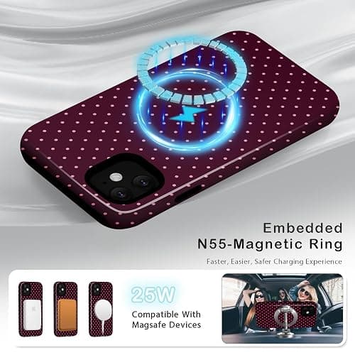 Amzfield for iPhone 11 Case Compatible with Magsafe Cute Polka Dot Aesthetic Magnetic Design Women Girls Fall Chic Girly Pretty Dual Layer Hybrid Protection Elegant Case for iPhone 11, Burgundy thumbnail 4
